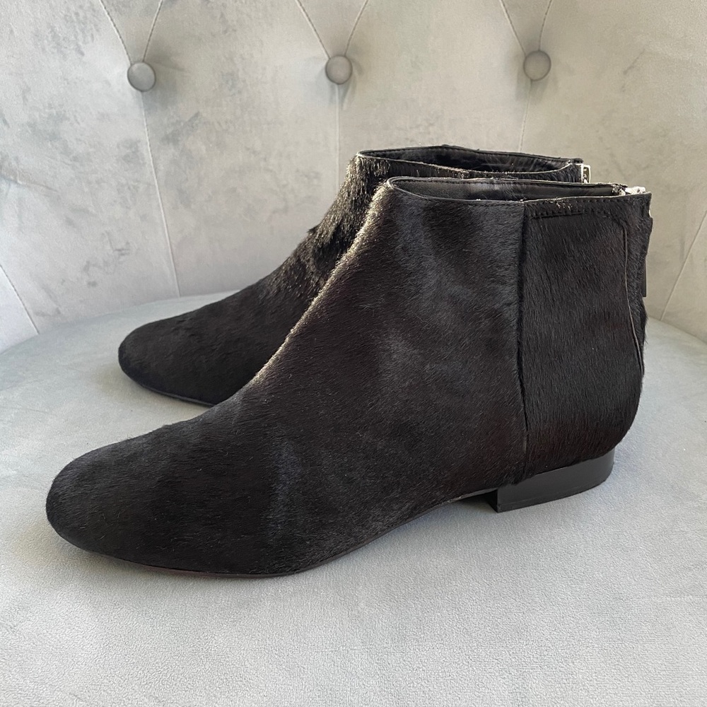 Theory Black Calf hair leather ankle boots